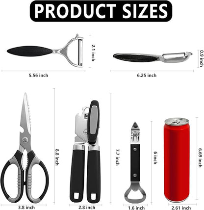 Can Opener Set With 1 Bottle Opener 2 Vegetable Peeler 1 Heavy Duty Kitchen Scissors,Jar Openers For Seniors