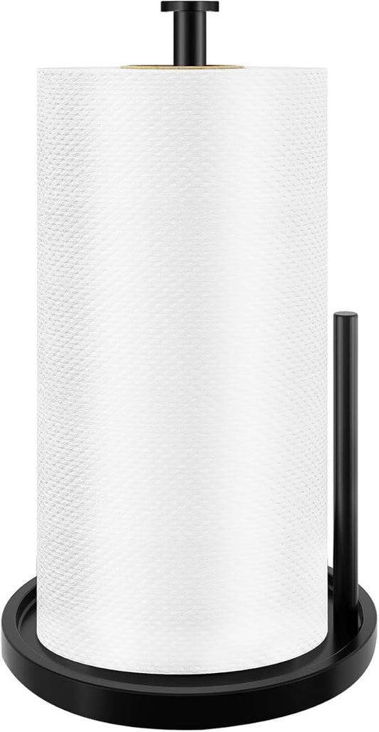 Paper Towel Holder Countertop, Standing Paper Roll Holder with Anti Slip Weighted Base, Stainless Steel Freestanding Paper Towel Holder for Kitchen, Black by STWWO