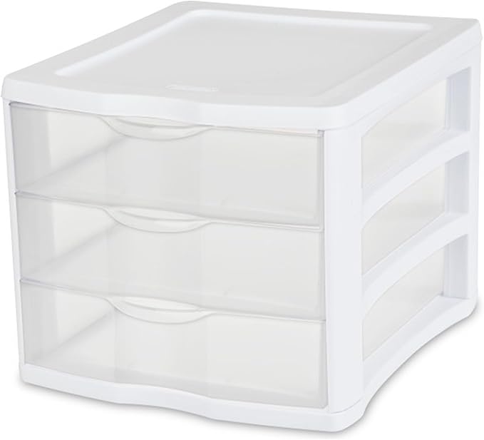 Sterilite 4-Pack 3 Drawer Unit, Stackable Plastic Organizer with Drawers, White Frame - Multi-Purpose Countertop Storage Containers for Office Supplies, Craft Rooms, Classrooms and Home Organization - Image 6