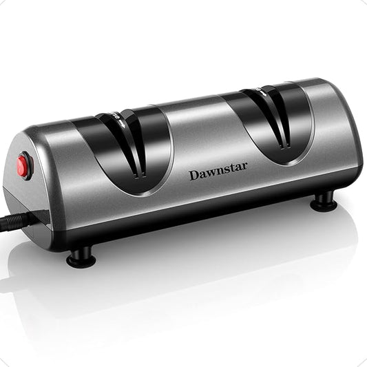 Electric Knife Sharpener, Professional Kitchen Knife Sharpener for Home Use, 2 Stages of Coarse Sharpening & Fine Polishing, Metal Dust Collection Box for Easy Cleaning, Dark Gray by DAWNSTARLIFE