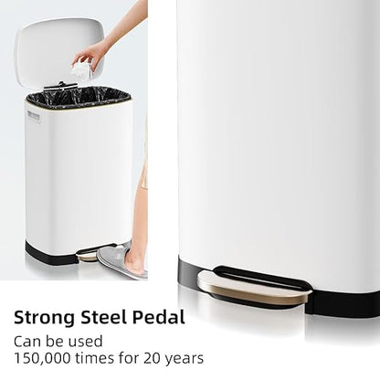 KdbK 13 Gallon Trash Can with Lid, 50L Fingerprint Proof Stainless Steel Kitchen Trash Can with Removable Inner Bucket and Lid Soft Close, Pedal Rubbish Bin for Home Office, White - Image 4