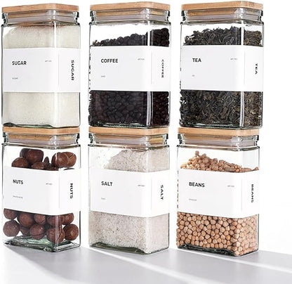 APT 1101 Glass Storage Jars with Bamboo Lid, glass canisters with airtight lids, Clear jars with lids for Spice, Cookie, Candy, Tea, Coffee Bean and Rice (White, Pantry Jar Set (26 oz, set of 6)) - Image 12