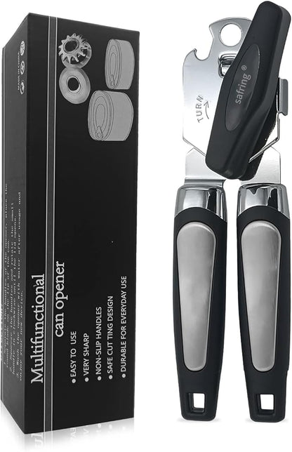 Safring Can Opener Manual, Handheld Strong Heavy Duty Stainless Steel Can Opener, Comfortable Handle, Sharp Blade Smooth Edge, Can Openers with Multifunctional Bottle Opener by Safring