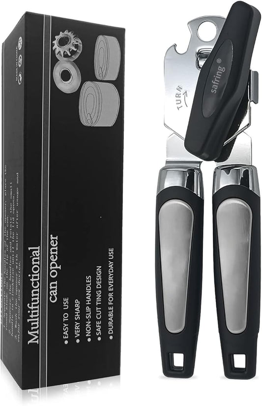 Safring Can Opener Manual, Handheld Strong Heavy Duty Stainless Steel Can Opener, Comfortable Handle, Sharp Blade Smooth Edge, Can Openers with Multifunctional Bottle Opener by Safring