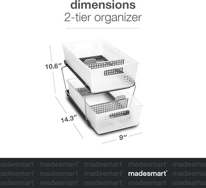 madesmart 2 Tier Organizer, Under Cabinet Storage with Pull Out Sliding Drawers, for Cleaning Supplies, Pantry, Undersink, Sponges, Bottles & Bath, Pull Out Baskets, Frost 2 PACK - Image 3