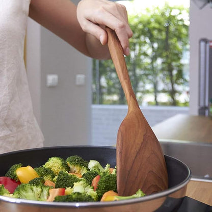 FAAY 13.5” Left-Hand Stir Fry Spatula – True Left-Hand Angled Teak Wooden Turner for Wok & Nonstick Pans, Natural Coconut Oil Finish, Handcrafted Wood Tool for Stirring & Flipping - Image 3