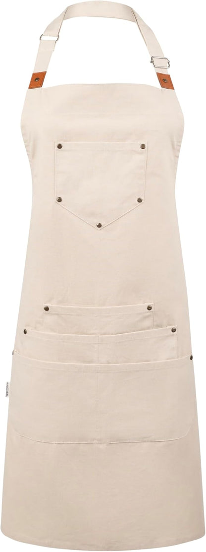 Cotton Canvas Apron for Women & Men – Adjustable Neck Strap & Waist Ties with Pockets