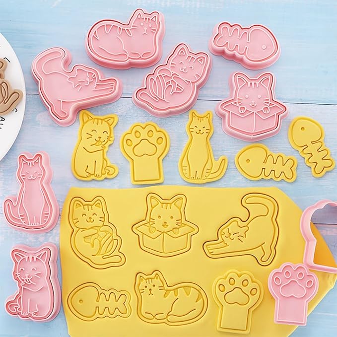 8 Pcs Cookie Cutters Set 3D Holiday Cookie Cutters for Party Baking Decoration (Cats)