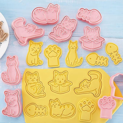 8 Pcs Cookie Cutters Set 3D Holiday Cookie Cutters for Party Baking Decoration (Cats)