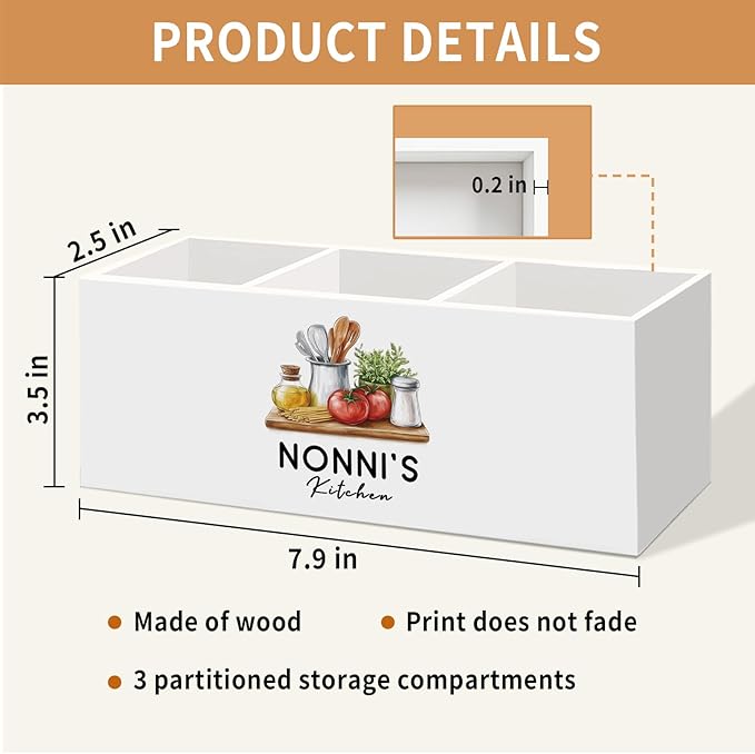 Nonni Gifts for Women Kitchen Utensil Holder, Mothers Day Birthday Gift for Grandma from Grandkids, Grandma Gifts for Mimi Gigi Nana, Nonni's Kitchen Wooden Cooking Utensil Holder