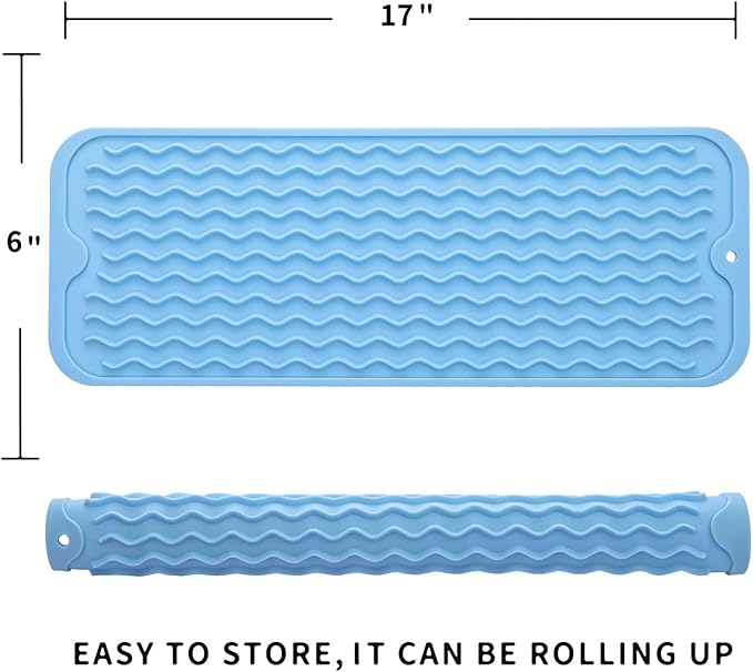 MicoYang Silicone Dish Drying Mat for Multiple Usage,Easy clean,Eco-friendly,Heat-resistant Silicone Mat for Kitchen Counter,Sink,Bar,Bottle,or Cup Light Blue M 17 inches x 6 inches - Image 2