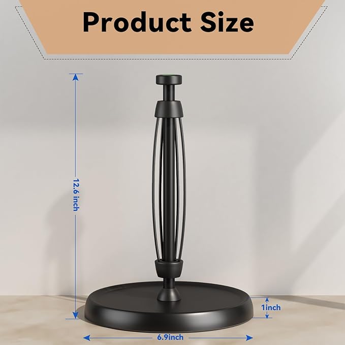 Countertop Paper Towel Holder - One-Handed Tear with Ratchet Mechanism, Weighted Base Degradable Plastic Paper Towel Stand, Black Farmhouse Kitchen Bathroom Decor Accessories - Image 6