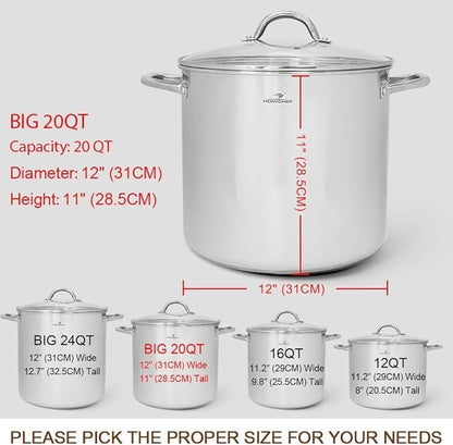 HOMICHEF Commercial Grade LARGE STOCK POT 20 Quart With Lid - Nickel Free Stainless Steel Cookware - Healthy Polished Stockpots - Heavy Duty Induction Soup Pot - Image 4