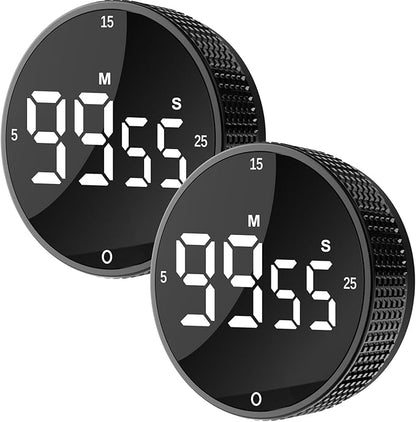 Upgrade Digital Kitchen Timer - 2 Pack Magnetic Countdown Countup Visual Pomodoro Timer with Large LED Display, 3-Preset Times, 3 Volume Levels, Ideal for Cooking, Baking and Fitness (2, Black) by Junvil