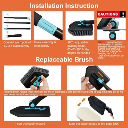 Long Handled Scrub Brush for Shower,3-in-1 Cleaning Brushes with 3 Different Function Cleaning Heads Brush for Shower Cleaning Bathroom Kitchen Walls Tub Tile (Black)