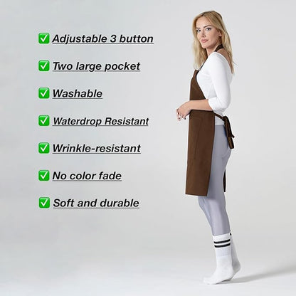 TOSHE Kitchen Apron Waterdrop Resistant Cotton Apron with adjustable Aprons for Women with Pockets 12 Color option Cooking Brown Apron (Brown) - Image 7