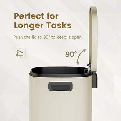 ELPHECO Kitchen Trash Can with Lid Soft Close, 13 Gallon / 50L Stainless Steel Pedal Garbage Can, Heavy-Duty Fingerprint Proof Step Wastebasket with 20 Bags, Removable Bucket, Home Office, Cream Beige - Image 5