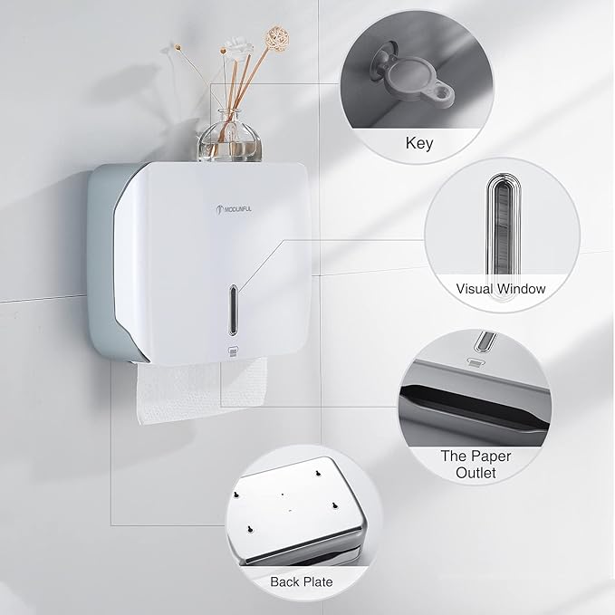 Paper Towel Dispenser Wall Mount: No Drill Adhesive Z-fold Multifold Paper Towel Dispenser, Compact Design for Family Bathrooms & Small Spaces, Locking Feature - Image 6