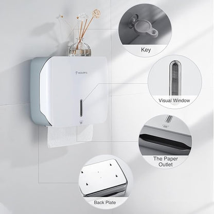 Paper Towel Dispenser Wall Mount: No Drill Adhesive Z-fold Multifold Paper Towel Dispenser, Compact Design for Family Bathrooms & Small Spaces, Locking Feature - Image 6
