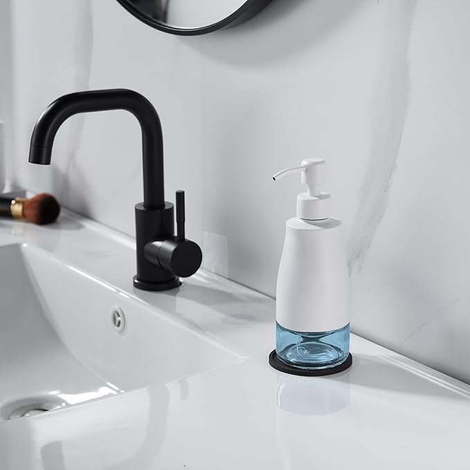 Gaussra White Soap Dispenser with Coaster and Stickers, Stainless Steel and Glass Bottle Hand Pump Dispenser, Refillable Liquid Hand Soap Dispenser for Bathroom & Kitchen (11OZ / 320ML) - Image 2