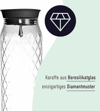 Glass Pitcher - 1.2 Liters / 41 oz, Borosilicate Glass - Water Carafe with Lid - for Hot/Cold Beverages - Milk Jug - Iced Tea Pitcher - Juice Server - by PJC-Kitchen