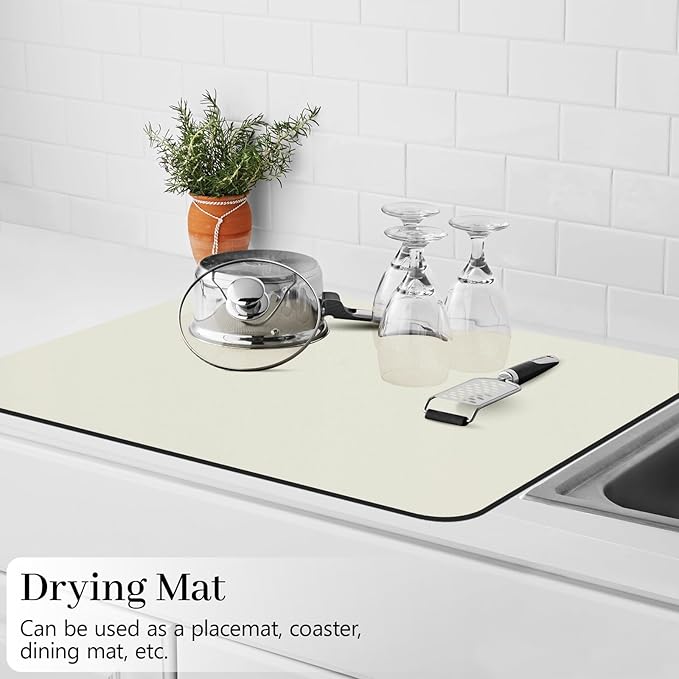 Bloss Coffee Mat / Drying Mat Off White, Absorbent / Hides Stains / Rubber Backed - Dish Drying Mat Fits Under Coffee Maker or Espresso Machine / 16.1"x24.1" - Image 6