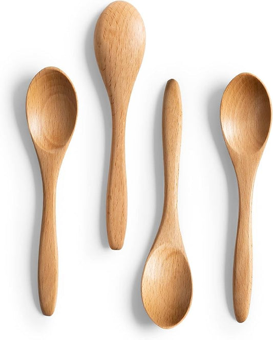 4 PCS Small Wooden Spoons, 5.8 Inch Honey Spoons for Tea, Beech Wooden Honey Teaspoon for Coffee, Little Tiny Wood Spoons, Bamboo Table Spoon for stirring, Wooden Spoons for Utensils Set by HEFILD
