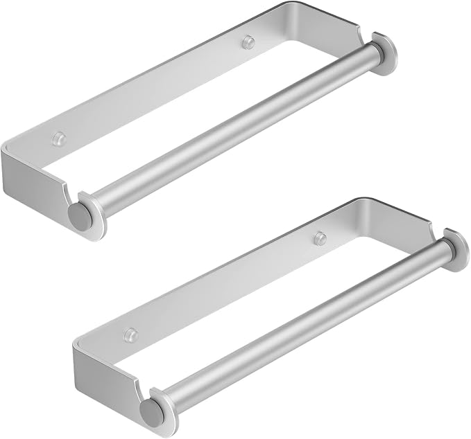 Under Cabinet Paper Towel Holder, Adhesive or Drill Mount Paper Towel Holder, Wall Mount Paper Towel Holders for Kitchen or Bathroom (Silver) 2 Pack by PEDORUBY