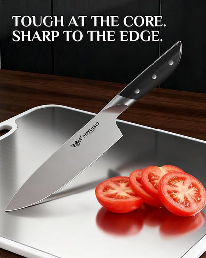 Kitchen Knife Set with Block: 14-Piece German Stainless Steel Full Tang Professional Knife - Comfortable Grip Reduces Hand Fatigue 30% - Dishwasher Safe & Sharpener - Black Knife Set for Cooking