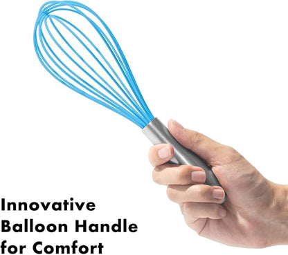 OYV 10-Inch Blue Silicone Whisk, Heat Resistant 480°F Kitchen Whisk with Stainless Steel Ergonomic Handle, Non-Scratch for Nonstick Cookware, Dishwasher Safe, Perfect for Blending, Cooking & Beating - Image 3