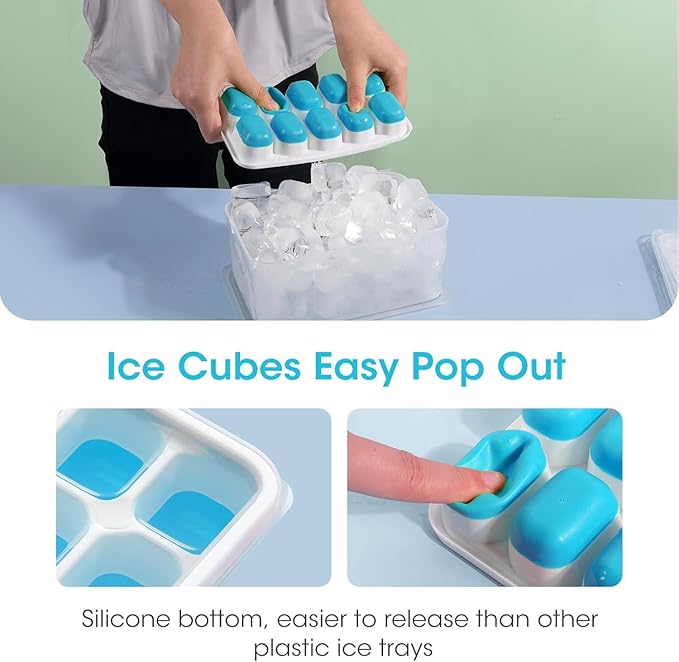 DOQAUS Ice Cube Tray with Lid and Bin - 4 Pack Silicone Ice Cube Trays for Freezer, Stackable Ice Bucket Kits with Storage Container & Scoop for Kitchen, RV, Cocktail, Coffee - Image 5