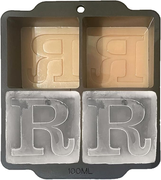 Monogrammed Ice Cubes Mold with Lid, 2 inch Whiskey Ice Cube Tray, Personalized Initials Silicone Cocktail Ice Cube Mold, Wedding Monogram, Thank You Gift, Gifts for Dad (Letter R)
