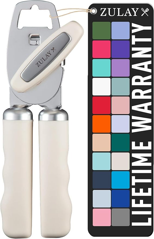 Zulay Kitchen Heavy Duty Stainless Steel Can Opener Manual with Bottle Opener - Rust Proof Manual Can Opener With Turn Knob & Comfy Soft Grip Handles - Cream by ZulayKitchen