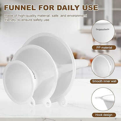 Plastic Kitchen Funnel Set of 3, Round Kitchen Funnels for Filling Bottles, Durable and Multifunctional Funnels for Filling Canning, Cooking, Lab or Car Oil (White) - Image 3