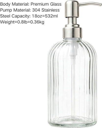 Glass Hand Soap Dispenser Silver Pump Refillable Dish Shampoo Lotion Bottle with Brushed Bathroom Kitchen Decor 18 OZ