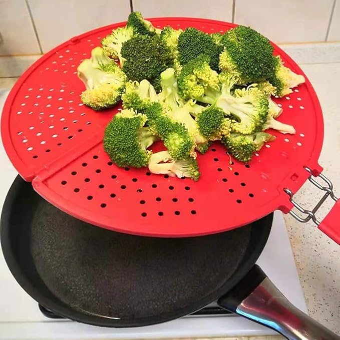 Foldable Silicone Splatter Screen, Bi-Fold Multifunction Shield for Frying Pan 11 3/4-Inch, Red - Image 8