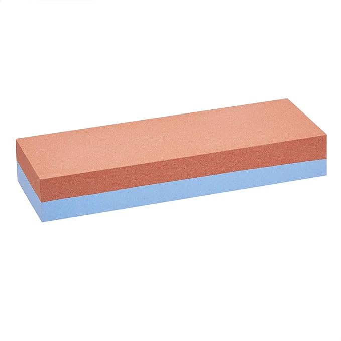 Amazon Basics Dual Sided Whetstone Knife Sharpening Stone 400/1000 Grit with Angle Guide, Non-Slip Bamboo Base, Black & Grey