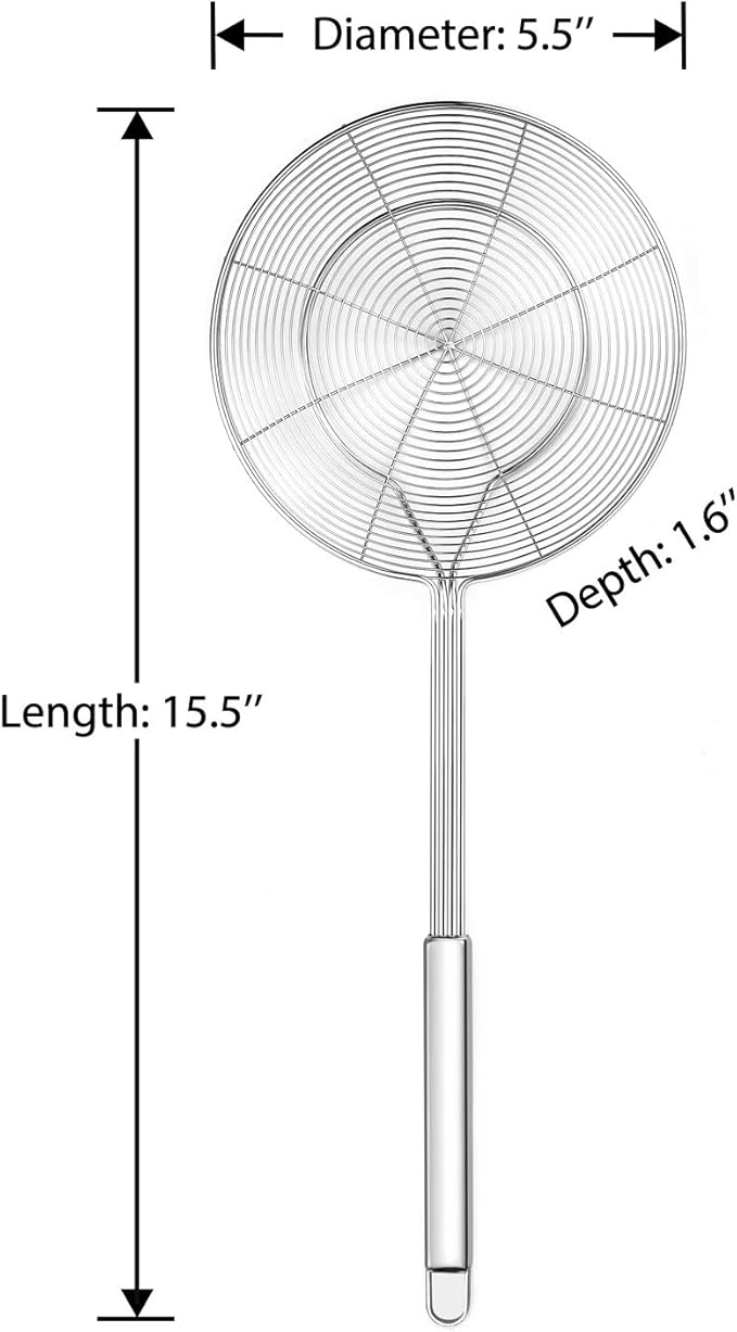 Hiware Solid Stainless Steel Spider Strainer Skimmer Ladle for Cooking and Frying, Kitchen Utensils Wire Strainer Pasta Spoon, 5.4 Inch - Image 2