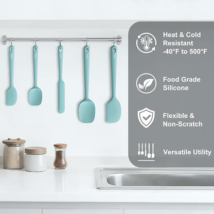 Redfly Silicone Spatula Set, 5 Piece Food Grade Silicone Cooking Utensils Set, Rubber Spatula Heat Resistant Nonstick for Baking, Cooking, Kitchen Utensils Dishwasher Safe Green - Image 6