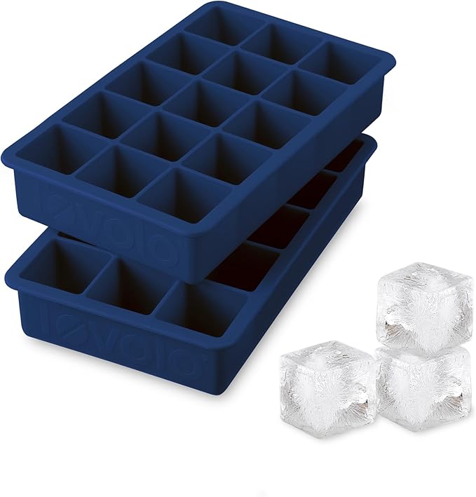 Tovolo Silicone Ice Cube Tray Deep Indigo Pack of 2 BPA Free Ice Tray Mold for Coffee Drinks Cocktails, Dishwasher Safe Easy Release Perfect 1 Inch Cube Ice Tray for Whiskey Bourbon Spirits by Tovolo