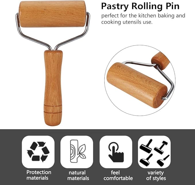 Watris Veiyi Small Rolling Pin, Wooden Dough Roller, Non-Stick Pizza Roller, Dough Baker Roller Set for Home Kitchen Baking Cooking(9.5cm/3.74in) - Image 3