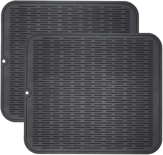 ZLR 2 Pcs Large Silicone Dish Drying Mat (16" x 18") - XL Heavy Duty Drainboard Mat for Pots, Pans & Family Loads - Heat Resistant Trivet & Counter Protector, Easy Clean (Black) by ZLR