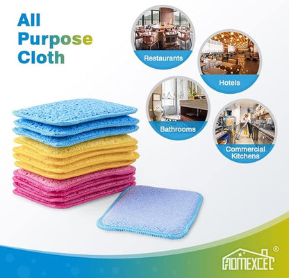 12 Pack Scrub & Wipe Cloths, Dual-Sided Sponges for Kitchen, All-Purpose Cloth for Dishes, Pots, Pans, Non-Stick Cookware, Countertops (Red, Yellow, Blue) - Image 6