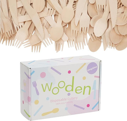 Wooden Utensils Set - Disposable Cutlery Set 300 Pieces (120 Forks 120 Spoons 60 Knives) Wooden Compostable Utensils Cutlery Combo Set- Eco-Friendly Biodegradable Utensils for Party