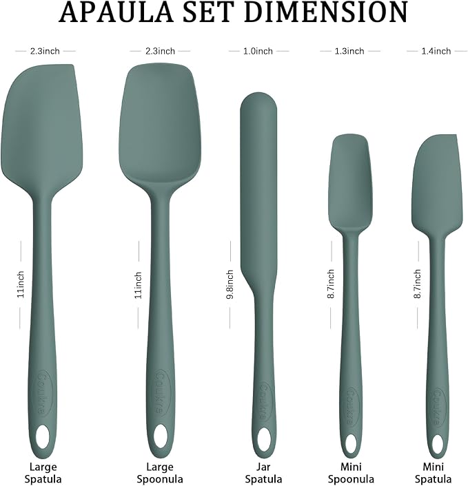 Coukre Silicone Spatula Set of 5,High Temperature Resistant, Food Grade Silicone, Dishwasher Safe, for Baking, Cooking (Pure Dark Green) - Image 2