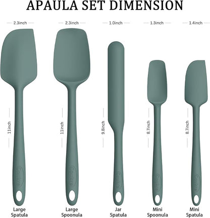 Coukre Silicone Spatula Set of 5,High Temperature Resistant, Food Grade Silicone, Dishwasher Safe, for Baking, Cooking (Pure Dark Green) - Image 2
