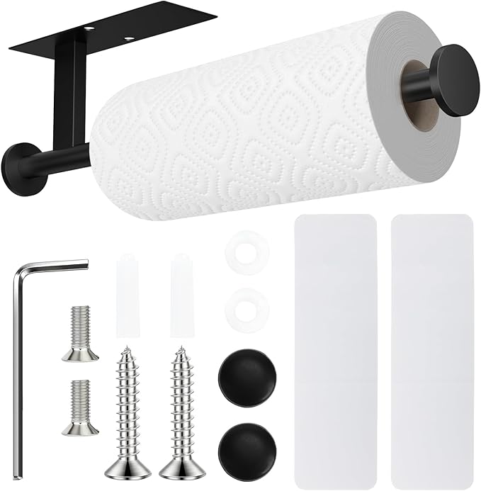 Paper Towel Holder Wall Mount - Self Adhesive No Drill or Drilling, SUS304 Stainless Steel - Kitchen, Bathroom, Sink, Pantry, Fridge(Black) by Unknown