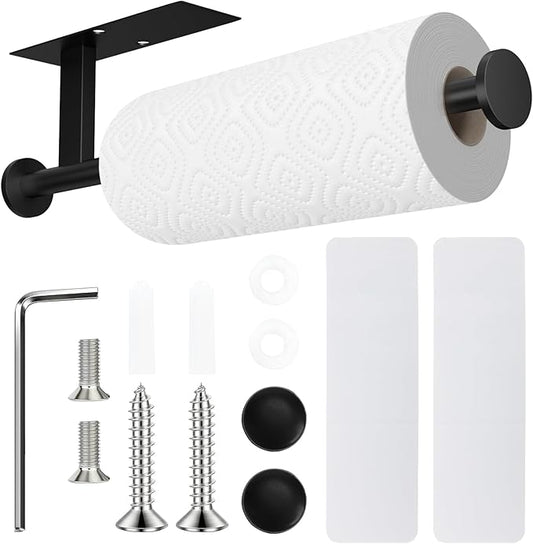 Paper Towel Holder Wall Mount - Self Adhesive No Drill or Drilling, SUS304 Stainless Steel - Kitchen, Bathroom, Sink, Pantry, Fridge(Black) by Unknown
