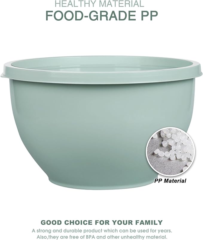 Greentainer Plastic Mixing Bowls with Lids Set for Kitchen, 5 Set Nesting Bowls for Mixing, Baking, Prepping, Cooking and Serving Food, Mixing Bowls Dishwasher, Microwave Safe - Image 5