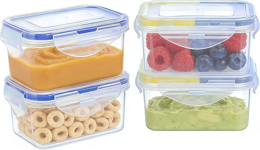 KIGI 6OZ Small Mini Plastic Food Storage Containers with Leakproof & Airtight Lids, Ideal for Lunch, Meal Prep & Snack, Rectangular, BPA FREE, Mixed Color Silicone Strips, 0.75 Cup, 8 Piece Set
